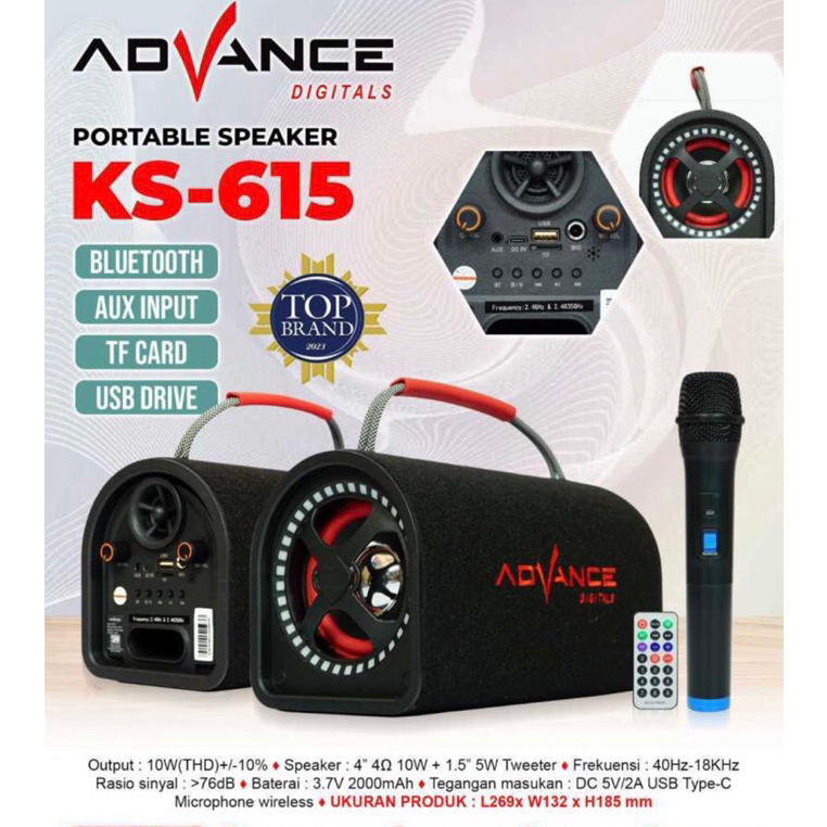 Advance KS-615 Speaker Bluetooth Portable 4 inch Free 1 Microphone Wireless / Speaker Bluetooth Kara