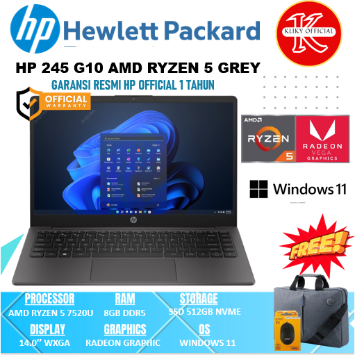Laptop Editing HP 245 AMD Ryzen 5 Ram 8 Gb Ssd 512 Gb garansi resmi