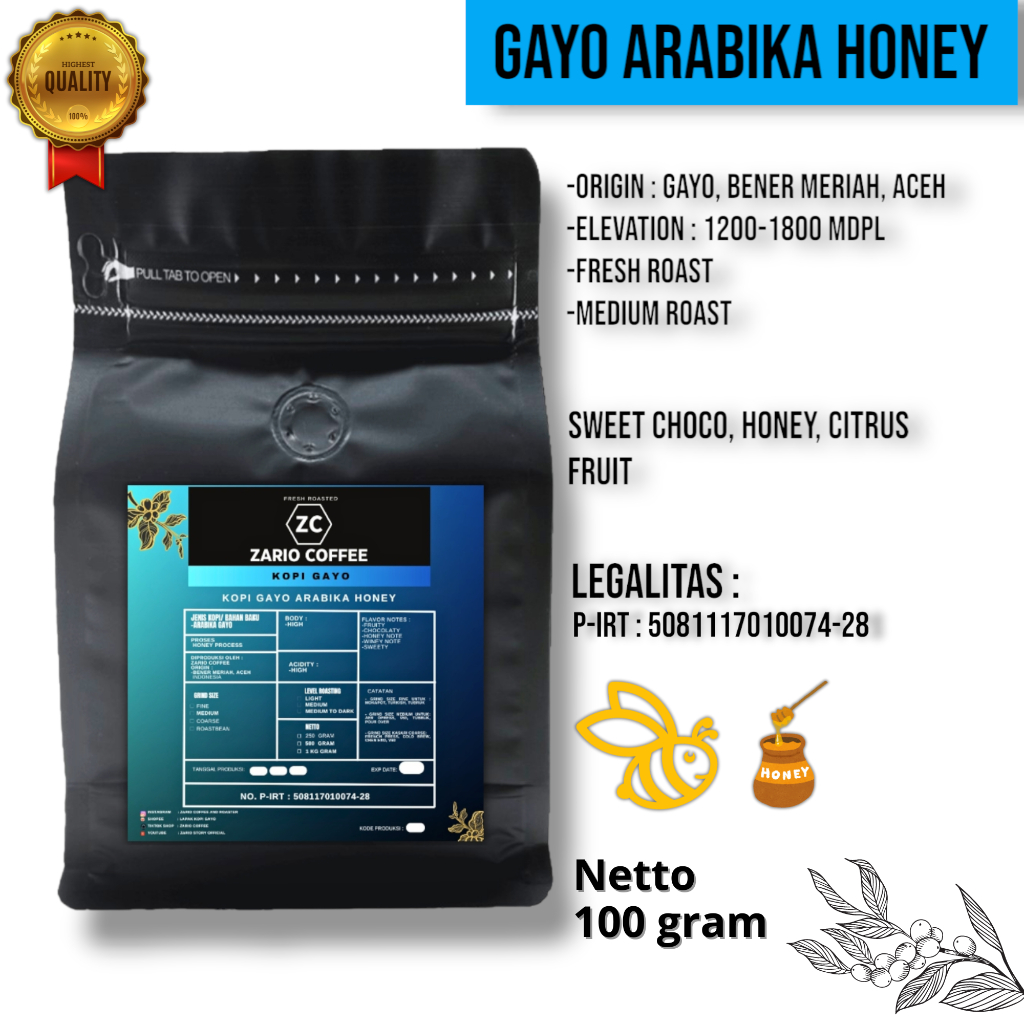 

Kopi Gayo Arabika Aceh Honey Proses 100 gram