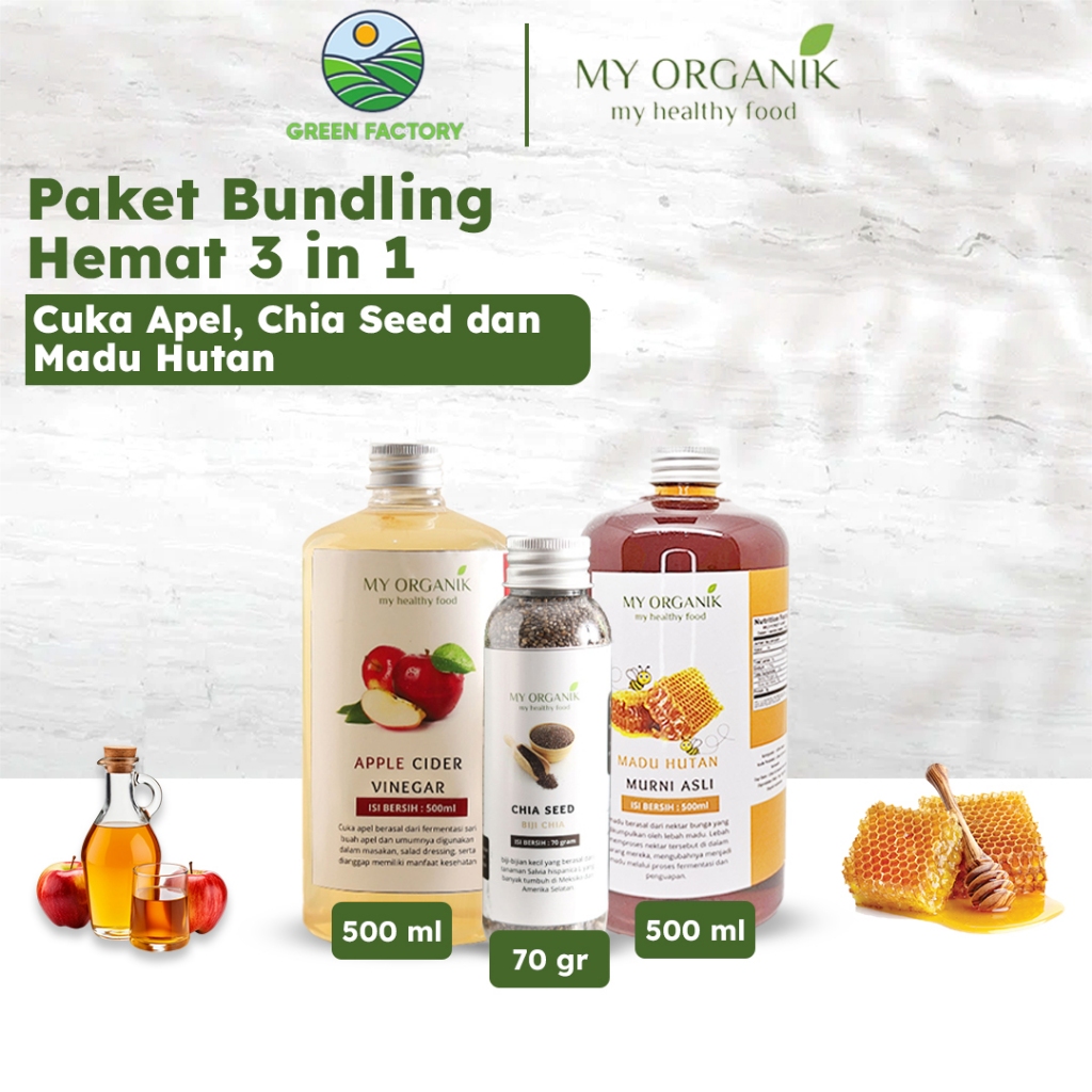 

My Organik Paket Bundling 3 in 1 cuka apel chia seed dan madu Cuka Apel Organik With The Mother