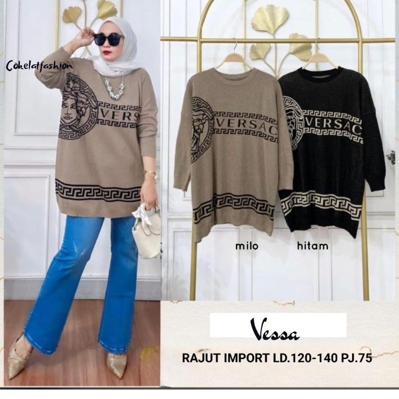 ATASAN BLOUSE RAJUT JUMBO/VESSA/BLOUSE WANITA RAJUT IMPORT JUMBO LD 140 CM FIT XXXXL