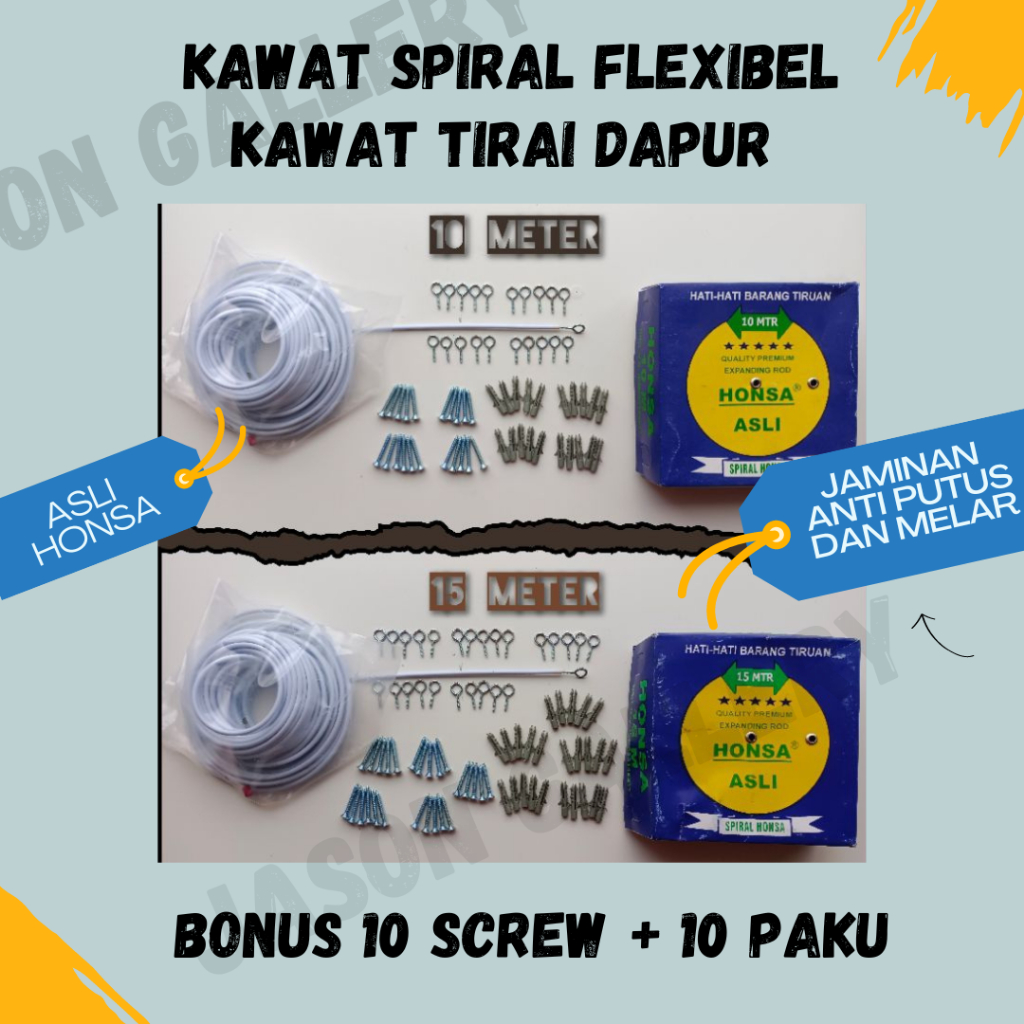 1 box Kawat spiral tali gorden kawat flexibel tirai dapur 15meter  HONSA/FUJI ORIGINAL SEGEL