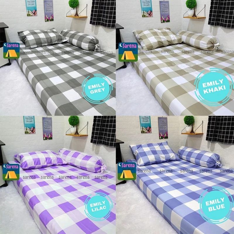 sprei saja dobel bed ukuran 160x200cm motif gingham kotak aesthetik