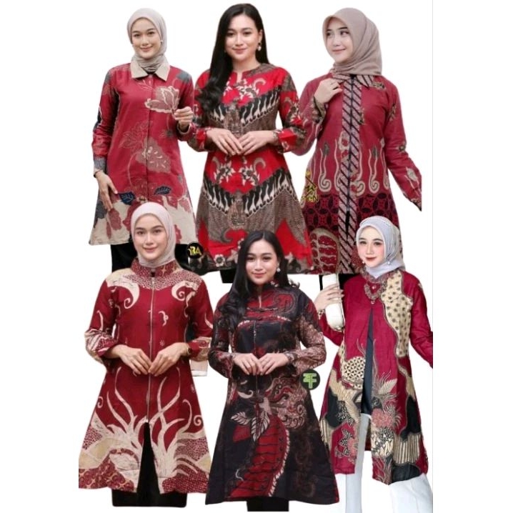 TUNIK BATIK WANITA ATASAN BATIK WANITA TERBARU WARNA MERAH M L XL XXL XXXL