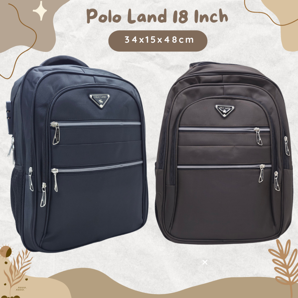 Tas Laptop Polo Land 18" USB + KUNCI NOMOR BESAR ORIGINAL / Tas Polo Land LIS DEPAN 5 RUANGAN MURAH/