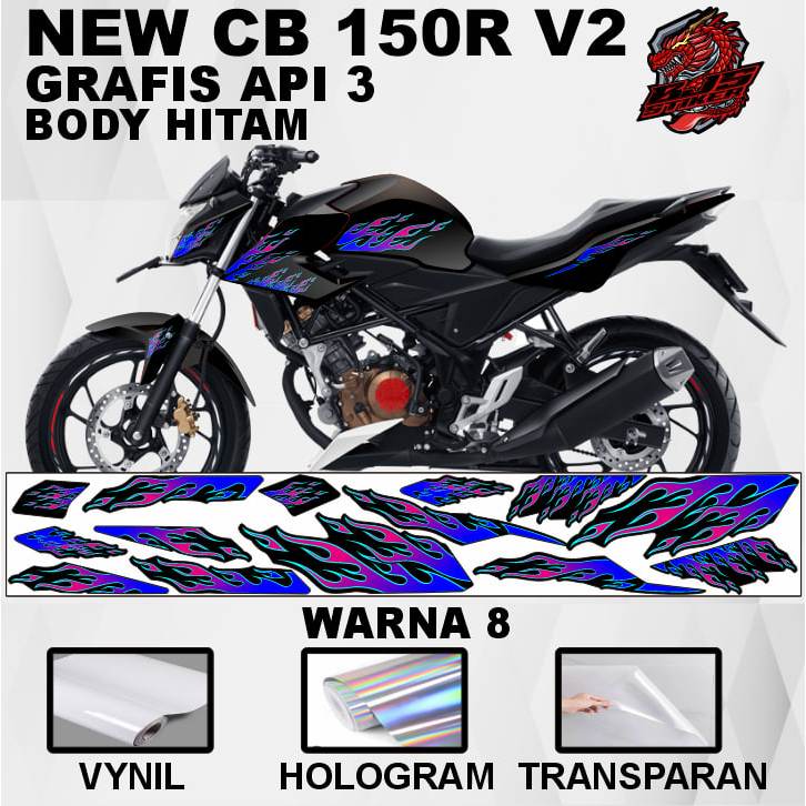 Stiker CB150R V2 new cb 150 r 2015 - Stiker Decal CB150R StreetFire grafis api 3 hitam ( Sudah Terpo