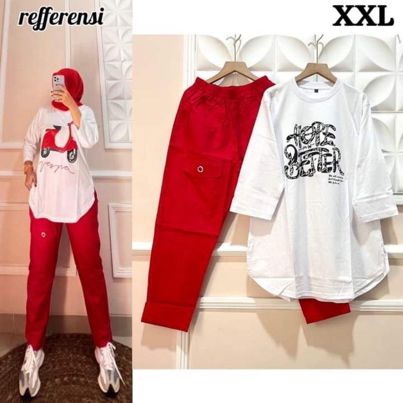 SET ATASAN OVAL JUMBO // ONE SET MERAH PUTIH BY JEVANNI