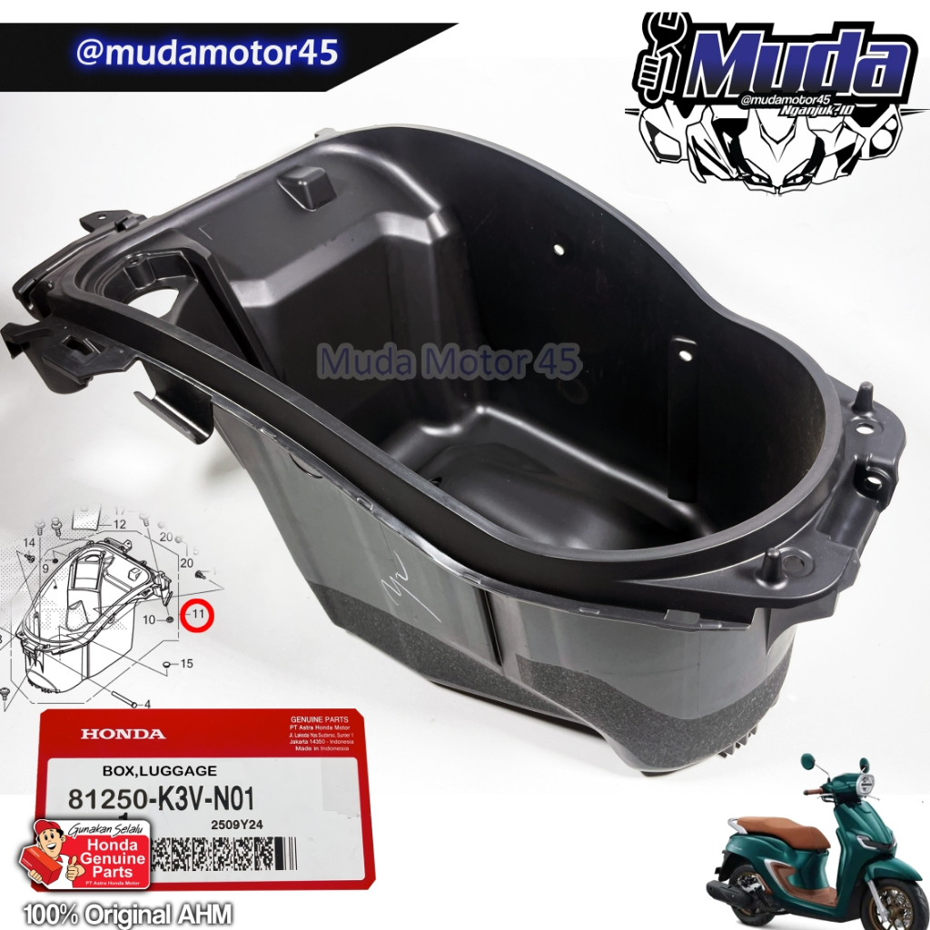 BAGASI BOX LUGGAGE STYLO 160 CBS ABS 81250-K3V-N00 BAWAH JOK SADEL TEMPAT HELM BARANG BAWAAN 81250K3