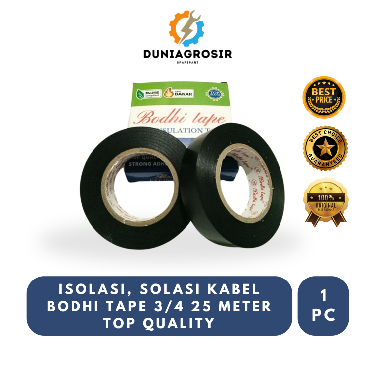 

ISOLASI, SOLASI KABEL BODHI TAPE 3/4 25 METER TOP QUALITY
