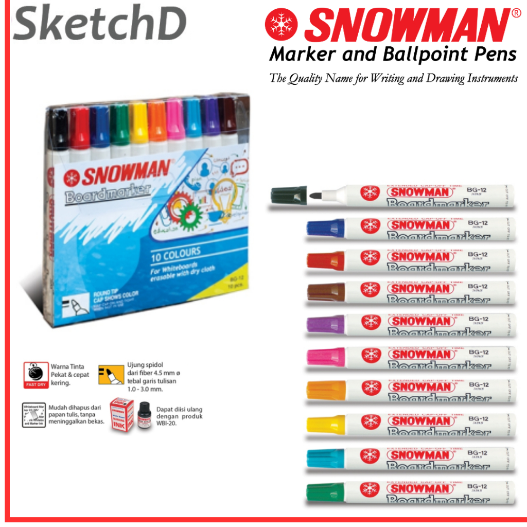 

Spidol Papan tulis 10 Warna Snowman BG12 Whiteboard Marker 10 color