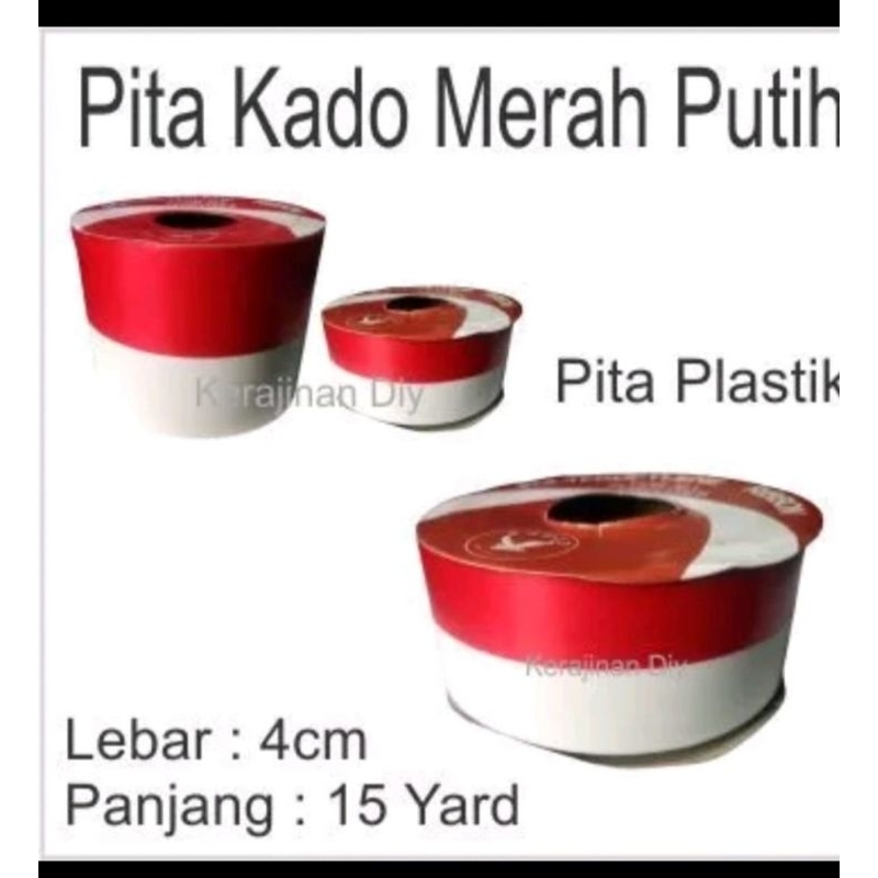 

Pita kado merah putih plastik 4 cm