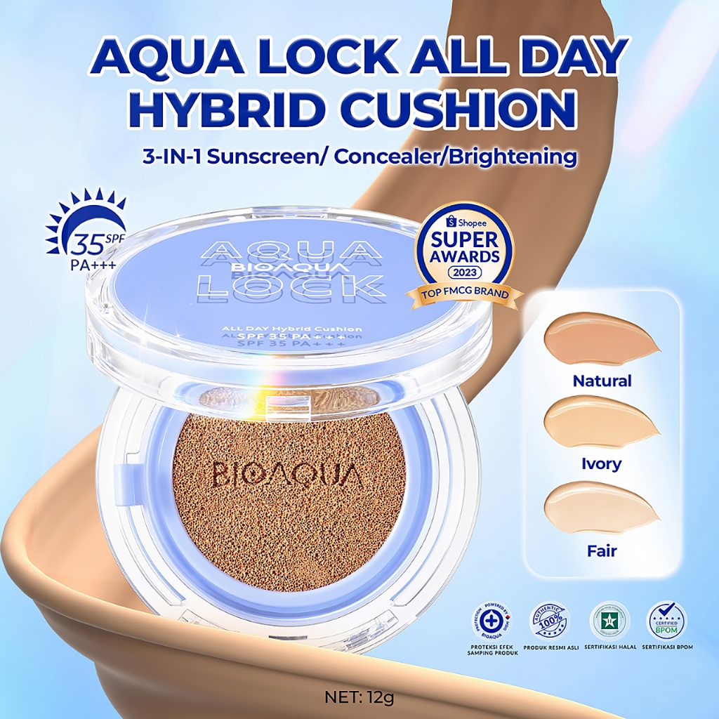 BIOAQUA Bedak Cushion Waterproof Menutupi pori-pori Full Coverage AquaLock ALL DAY Hybrid Cushion SP