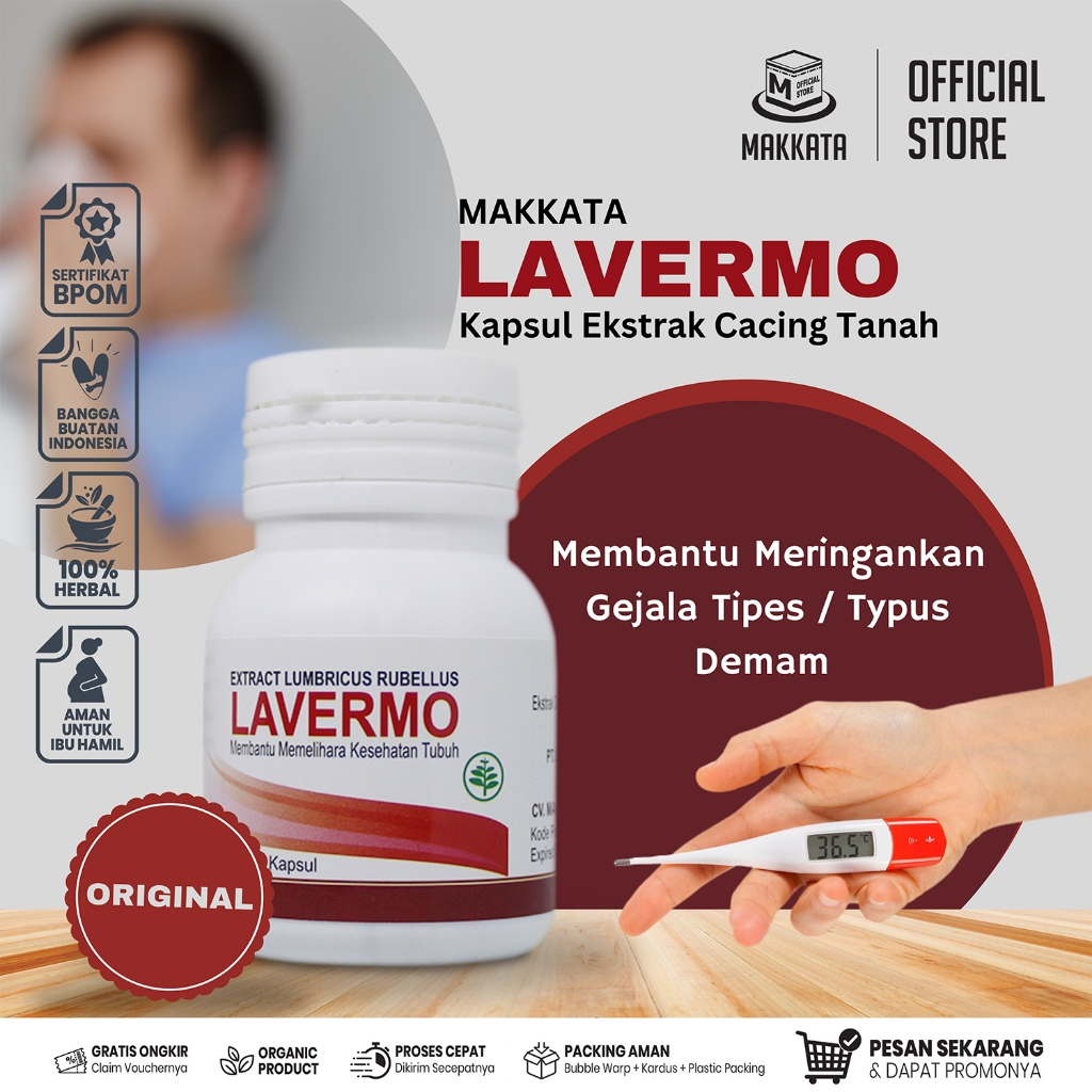 MAKKATA Lavermo Kapsul Ekstrak Cacing Tanah Membantu Meringankan Gejala Tipes / Typus Demam Original