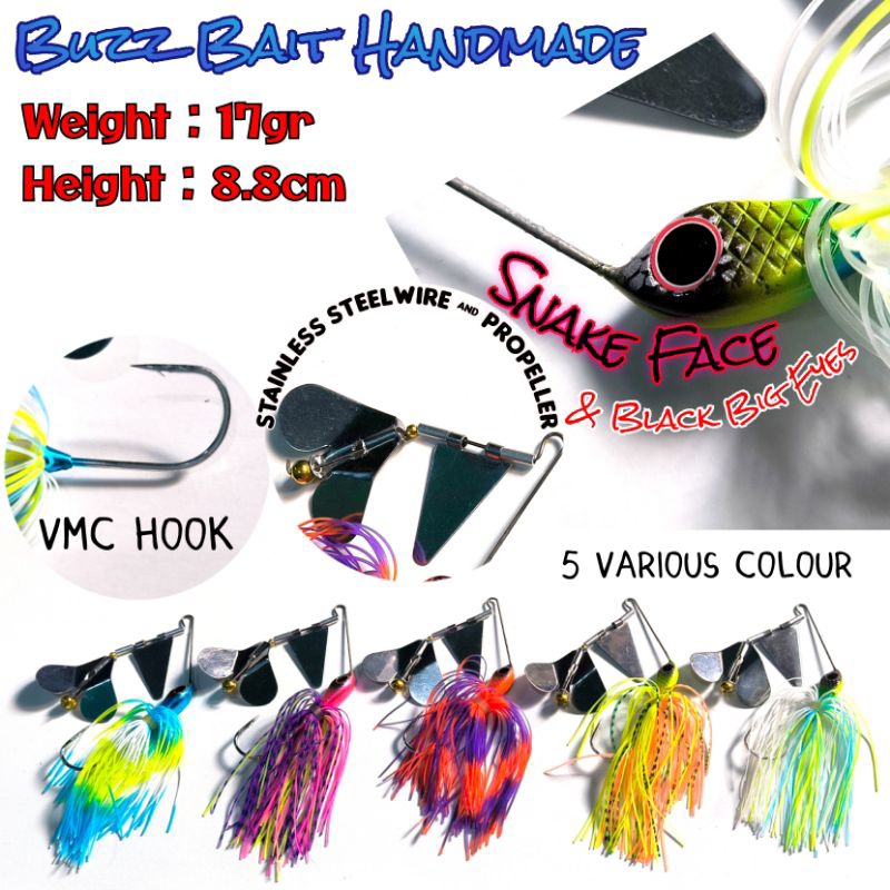 Buzz Bait Lure Handmade Snake Face 17gr VMC Hook Umpan Toman Casting