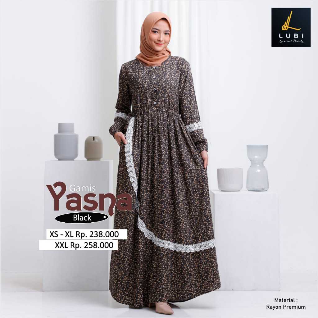 Gamis YASNA Warna Black By LUBI / Gamis Motif / Gamis Daily
