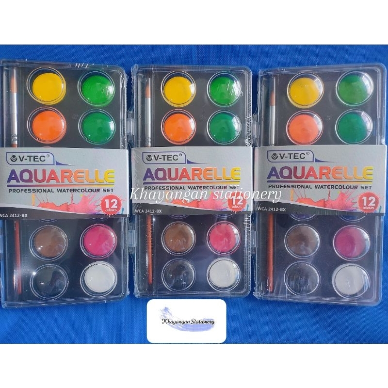 

V-TEC Aquarelle Watercolor Set isi 12 Warna WCA-BX | Cat air set - part 1/2