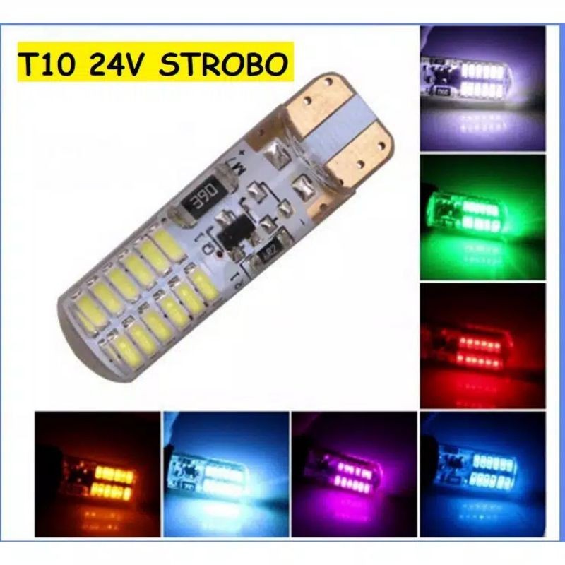 Lampu Senja Kota Led T10 6 Led 24 Led 24 Volt dan 12 Volt Kedip dengan Retail Packing Mika