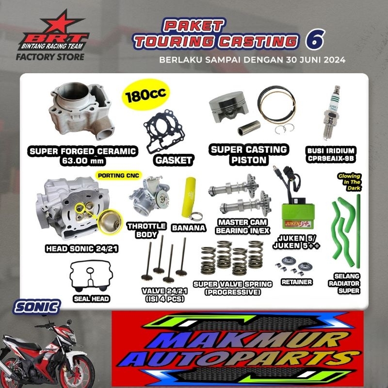 PAKET TOURING CASTING 6 SONIC BRT BORE UP - BLOK CERAMIC - HEAD - THROTTLE BODY BRT - BINTANG RACING