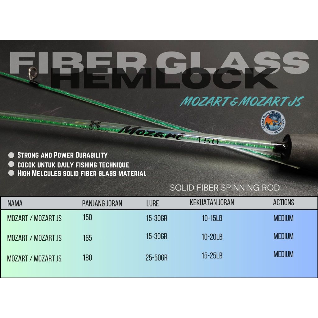 JORAN SPINNING FIBER SOLID GLASS HEMLOCK MOZART DAN MOZART JS, 150, 165, 180
