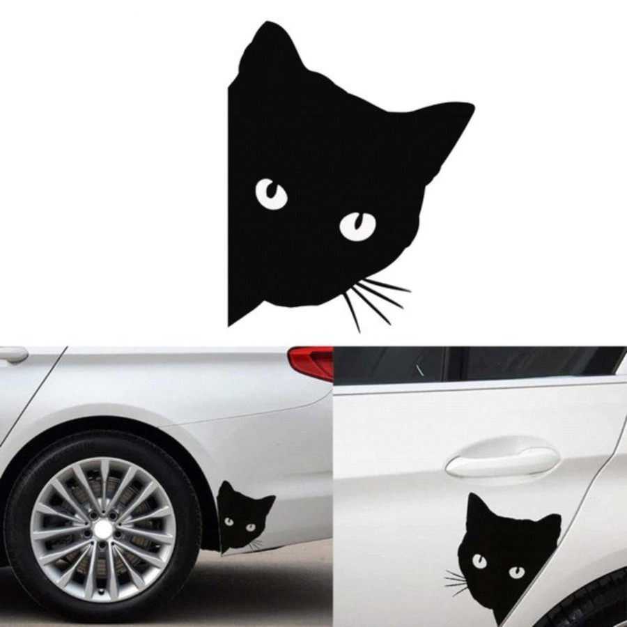 CUTTING STICKER PINTU MOBIL KUCING HITAM NGINTIP STIKER MOBIL LUCU