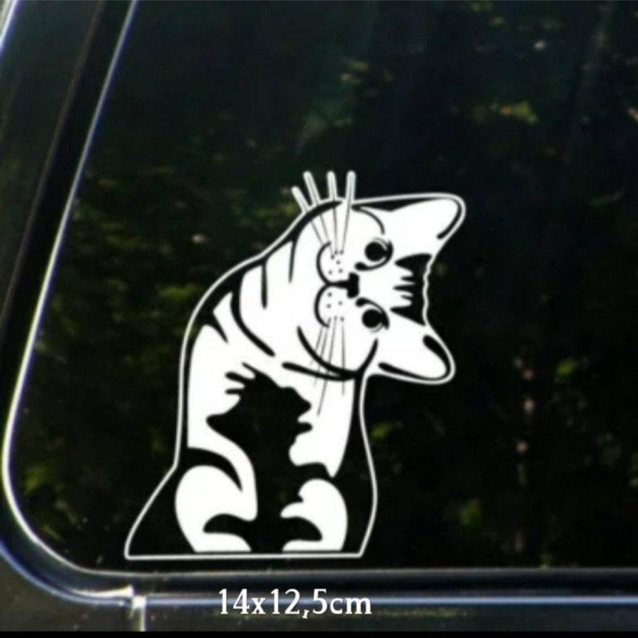 CUTTING STICKER KACA MOBIL KUCING IMUT STIKER MOBIL LUCU