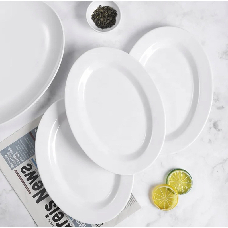 2 Piring Oval Keramik 8”(20,5”Cm) | Piring lauk Oval Keramik | Piring Keramik oval | Piring ikan ker