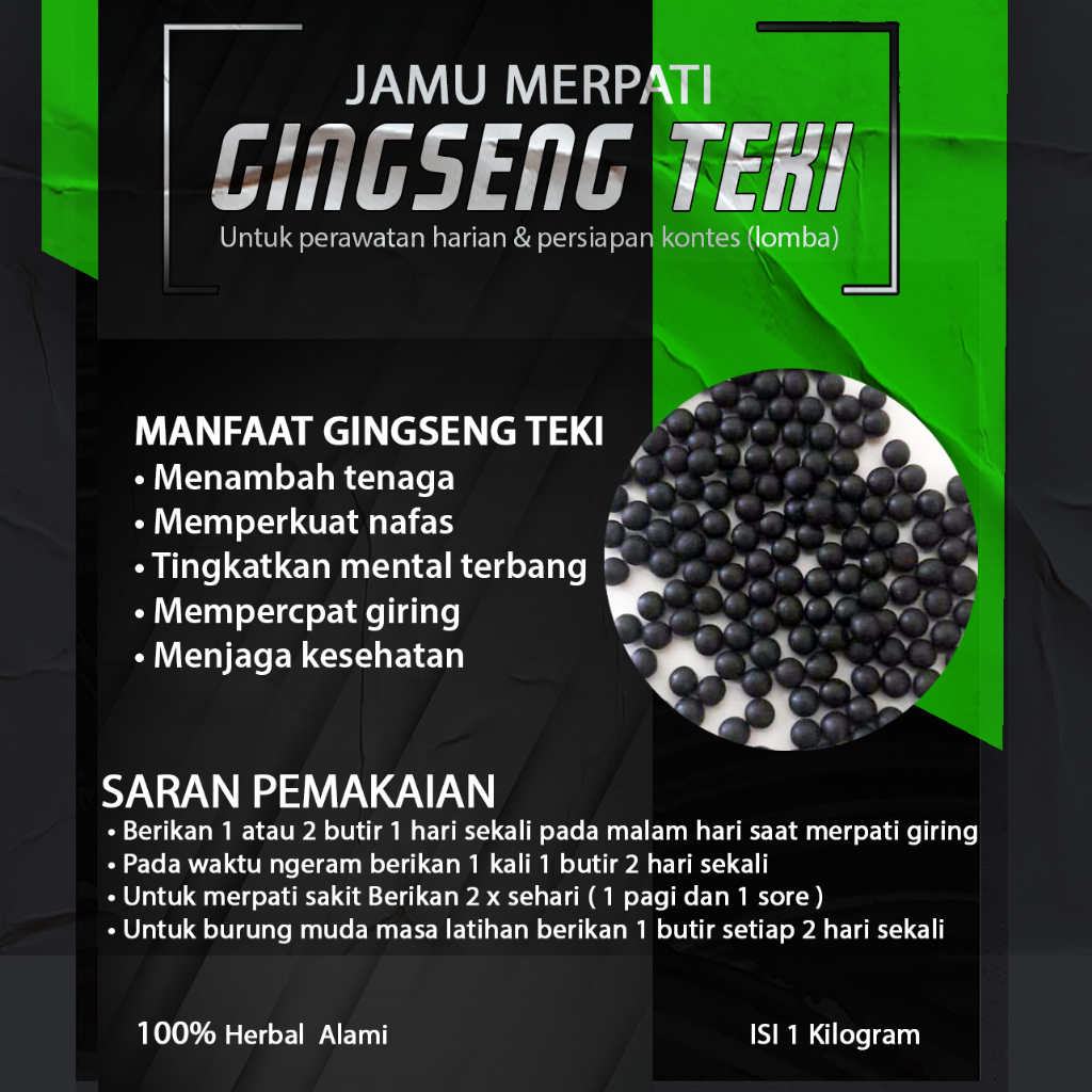 Jamu Merpati GINGSENG TEKI Buat Usaha UMKM Jamu Merpati (Untuk Dijual Lagi) isi 1kg, 500gr, 300 btr