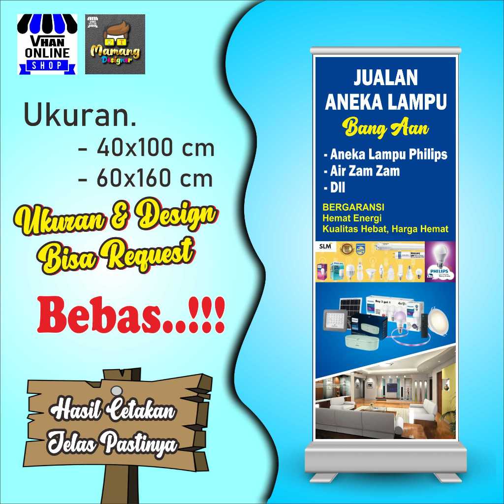 Spanduk, Banner, Mmt Toko Aksesories Listrik, Jualan Lampu, Murah Kuat