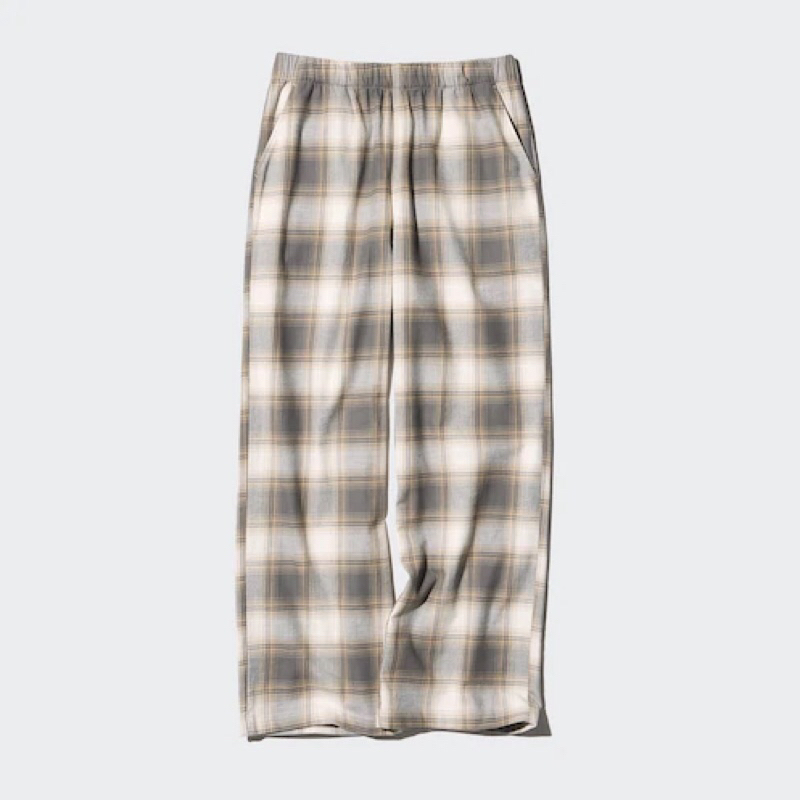 UNIQLO Women Pants Celana Panjang Flannel Kotak Wanita Flanel Beige