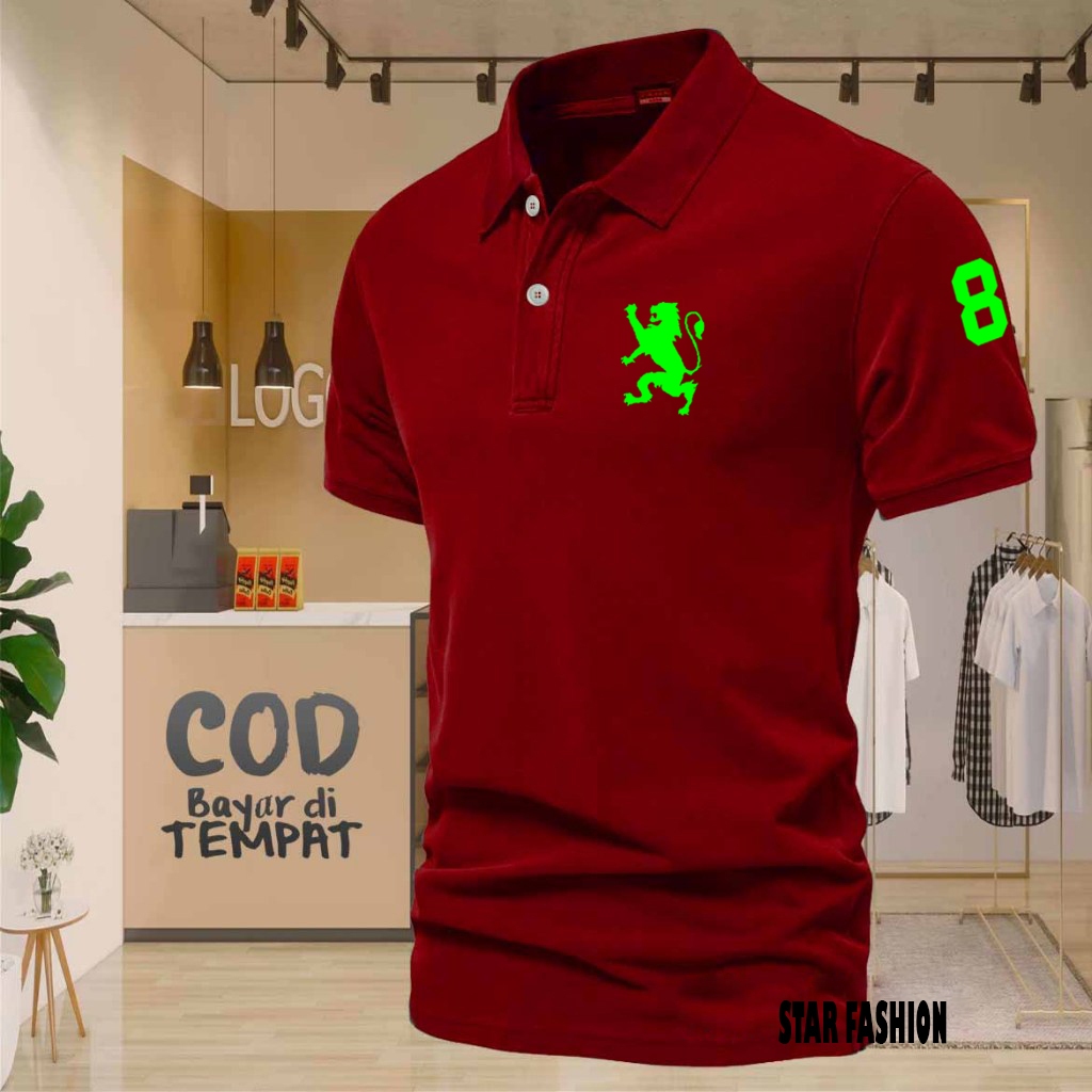 COD T-shrit POLO kerah Singa 8 Text Neon Kaos Kerah Dewasa Shirt / Kaos Wangki Pria Polo / Kaos Sera