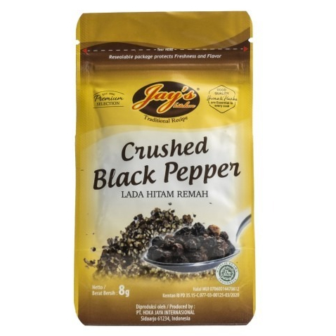 

Jays Zipper Crushed Black Pepper 8gr Lada Hitam Remah Sachet