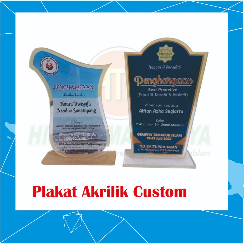 Plakat akrilik untuk penghargaan / wisuda custom bahan akrilik tanpa resin