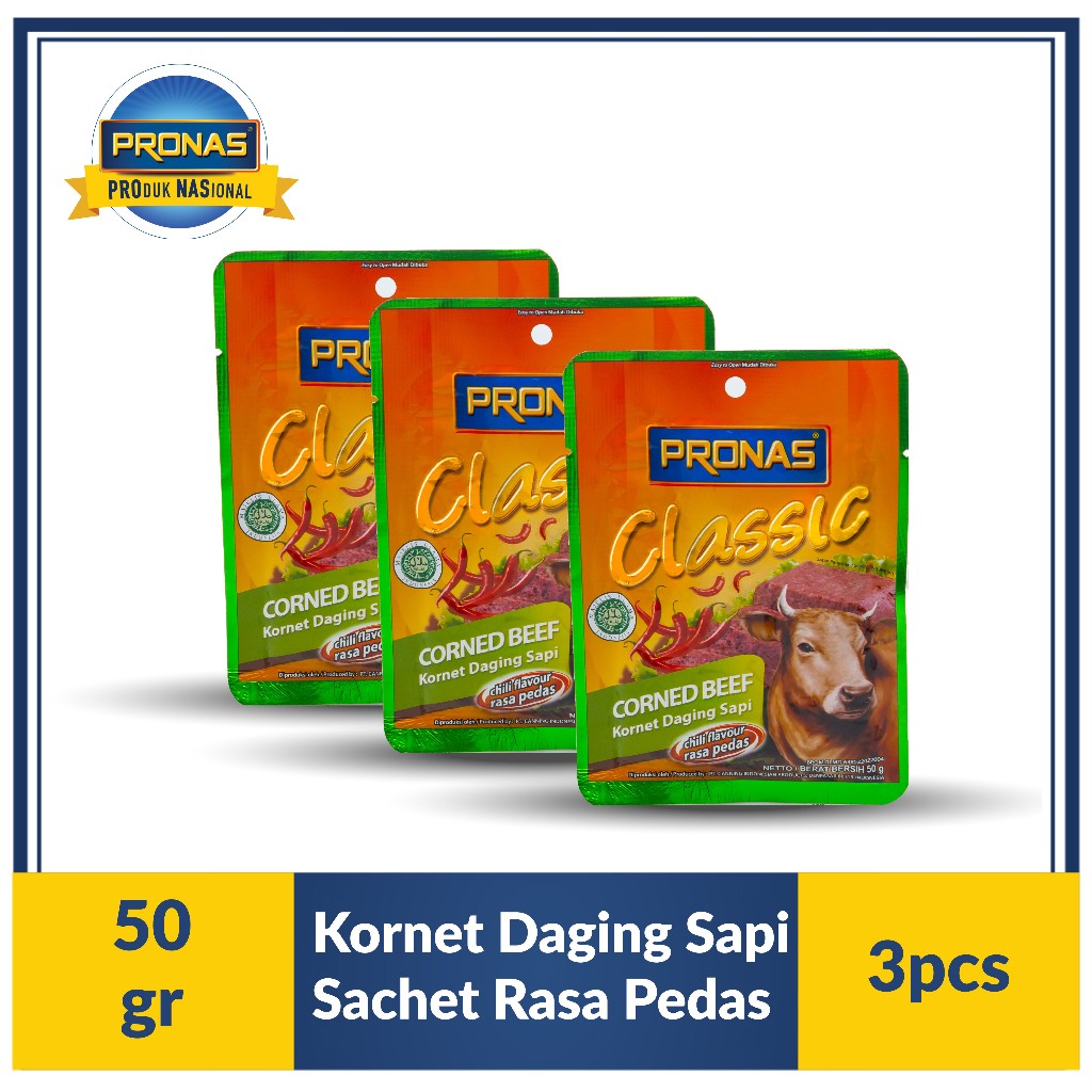 Pronas Kornet Sapi Sachet rasa Pedas 50 g bundling 3 pcs