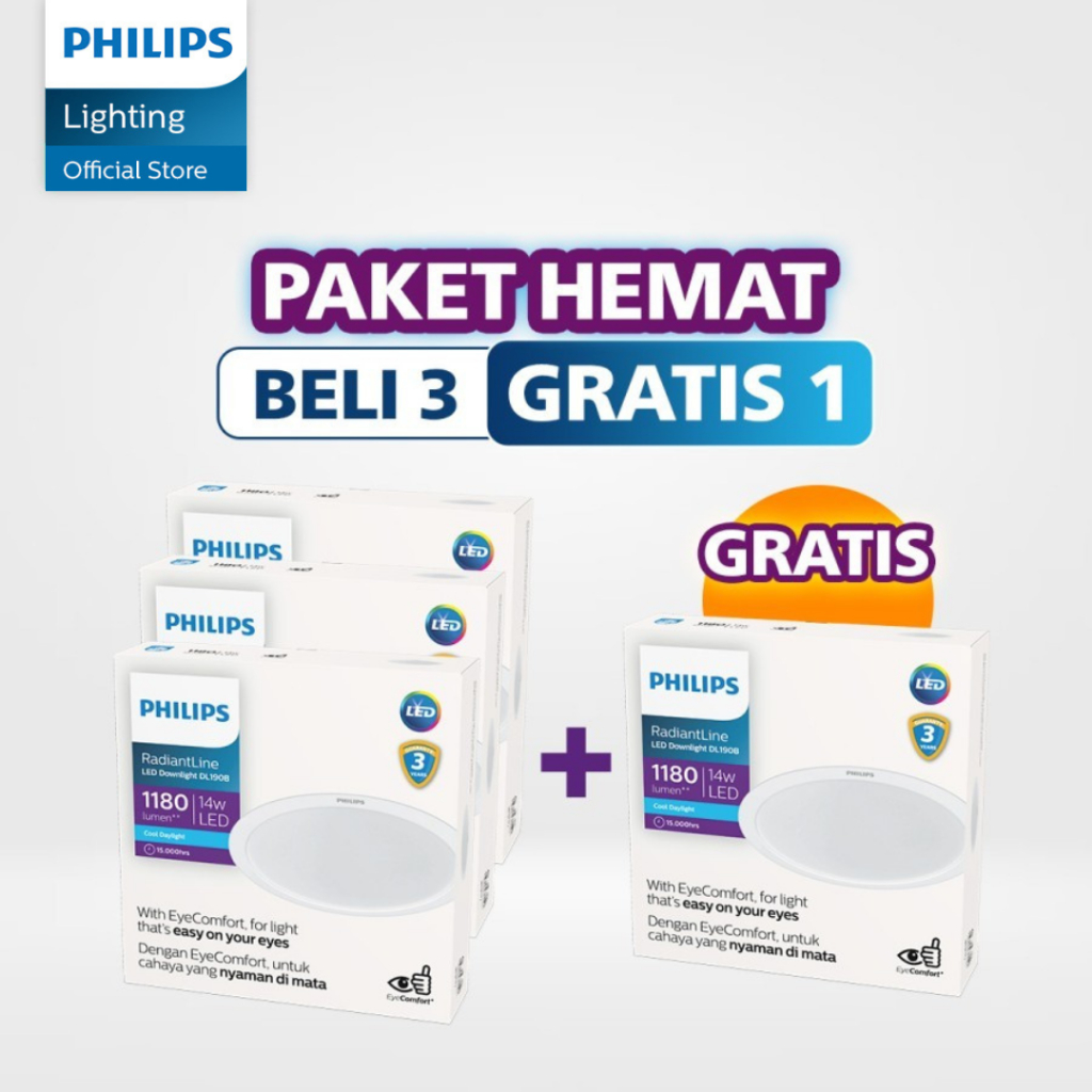 Beli 3 Gratis 1 Philips Lampu Radiantline Downlight DL190B D150 14W 65K Putih