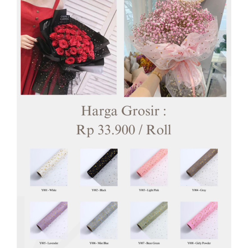 

(1 ROLL) KAIN TILE JARING MOTIF BINTANG BULAN KOREAN MESH WRAPPING BUKET BUNGA