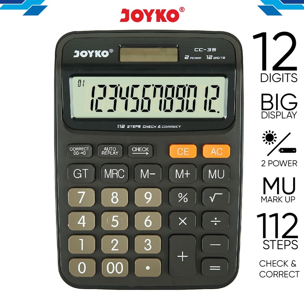 

Calculator Kalkulator Joyko CC35 12 Digits Check Correct KODE Y7H3