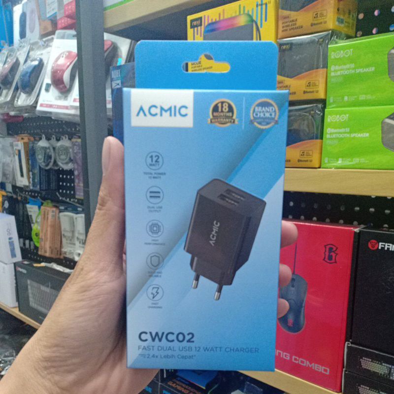adaptor charger acmic CWC02 fast dual USB 12watt charger