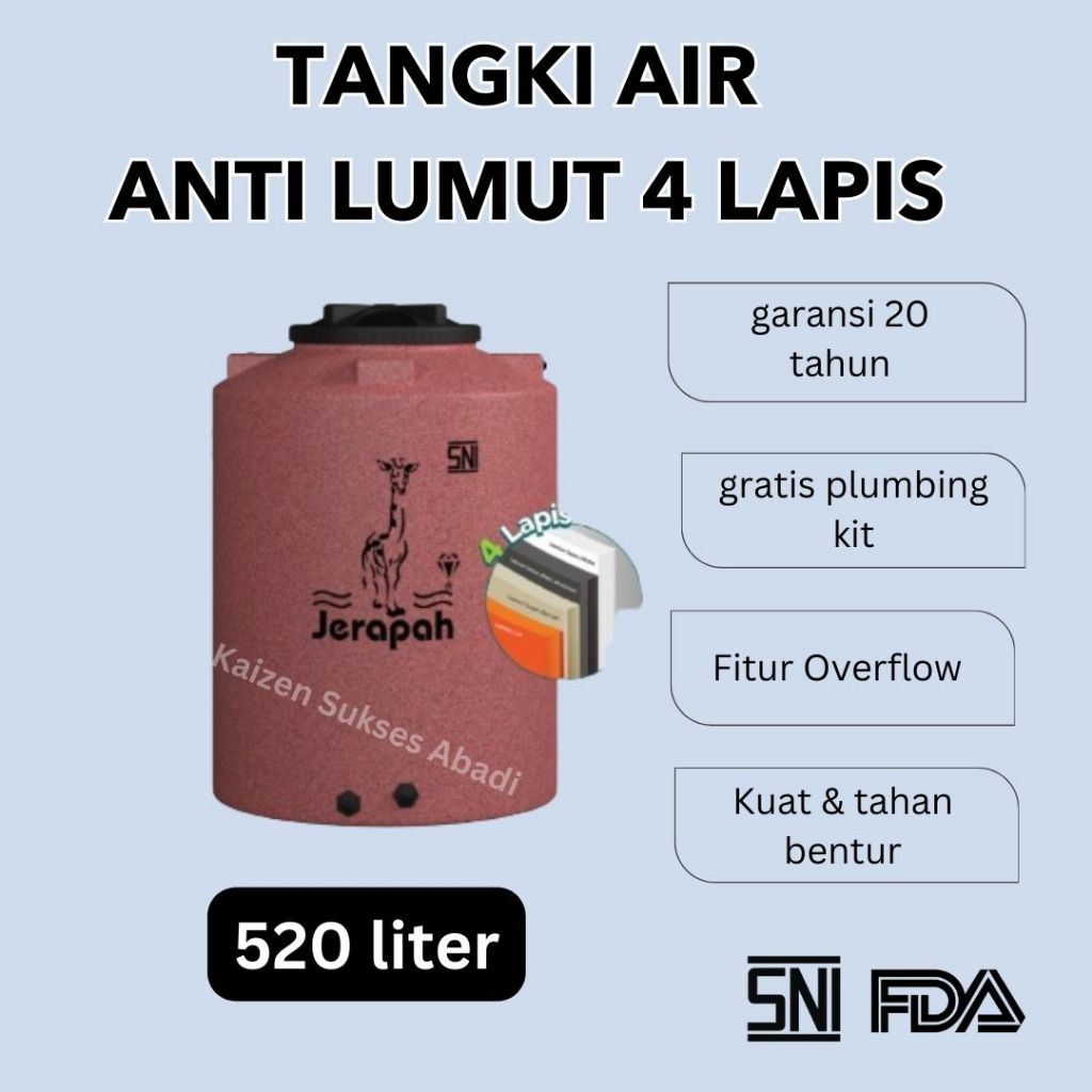 tandon tangki toren air atas rumah plastik merek jerapah promax diamond TBJP 520 500 550 Liter tebal
