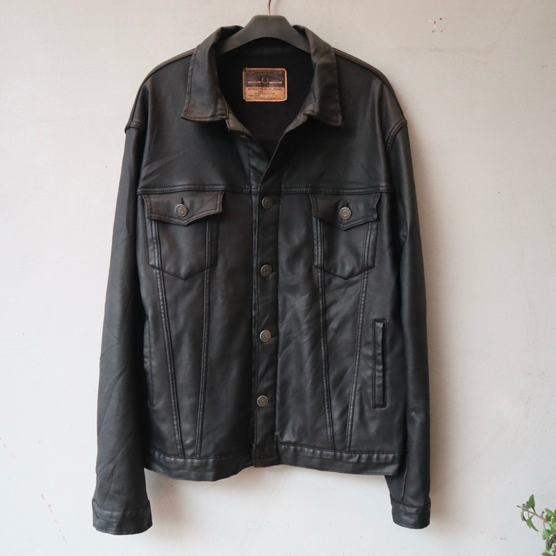 Jaket bukan kulit asli ukuran XL besar jumbo kemeja levis anti bara leather jacket Pl bekas preloved