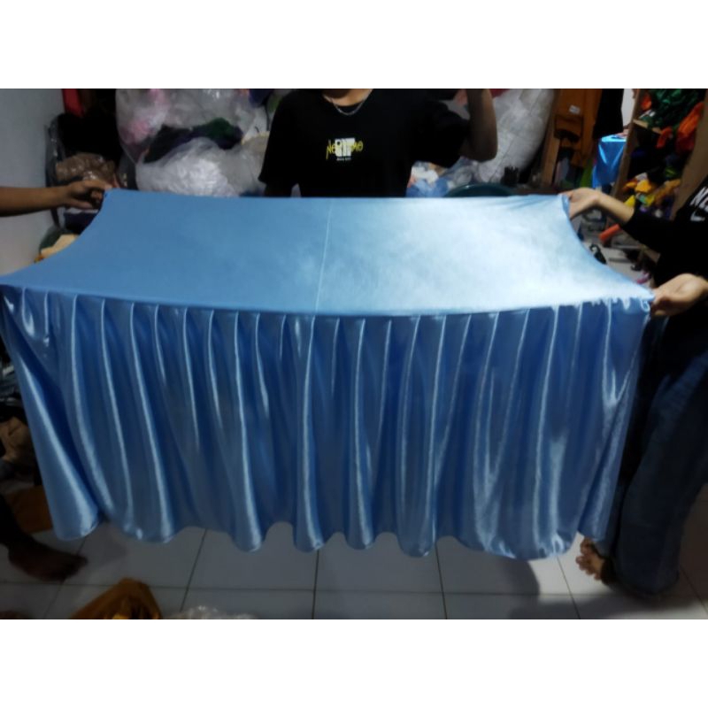 Cover taplak meja 80cm x 60cm x 120cm menutupi depan samping kanan Kiri saja