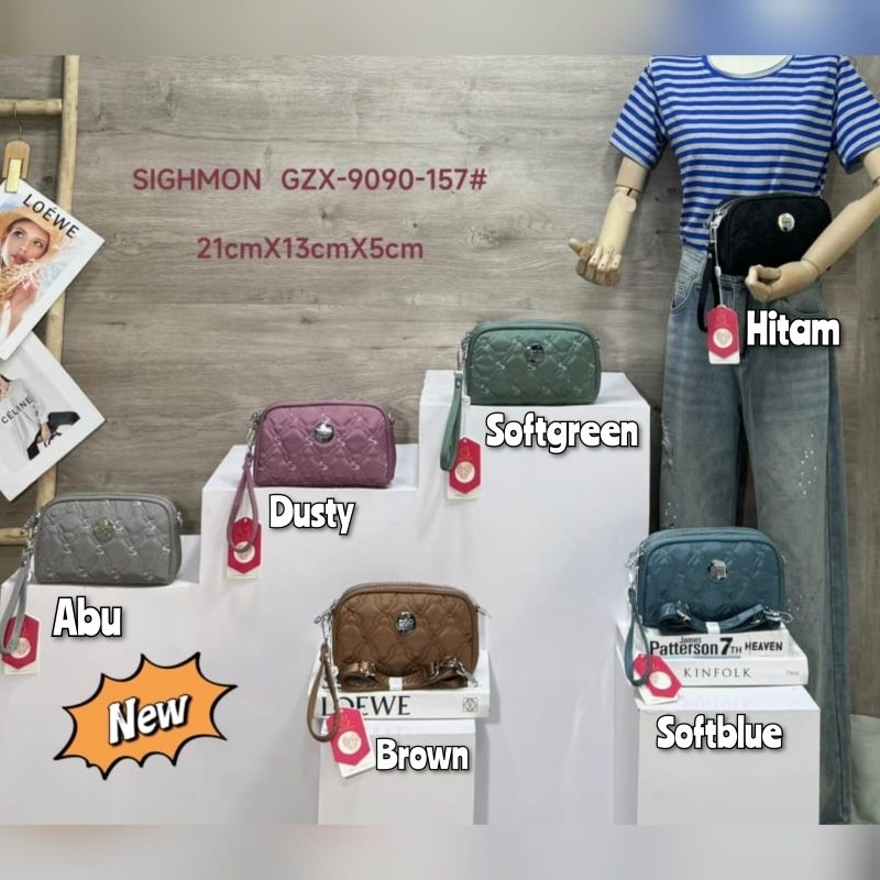 Pouch/Tas Selempang Wanita ORI SIGHMON Kanvas SGH9090-157 2Sleting (2Tali)