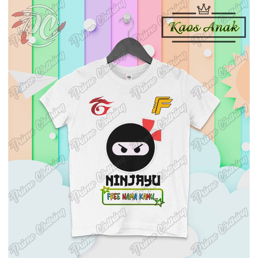 Kaos Anak Baju Anak Pakaian Anak Laki-laki dan Perempuan Logo + Bonus Nama Freefire FF Ninjayu