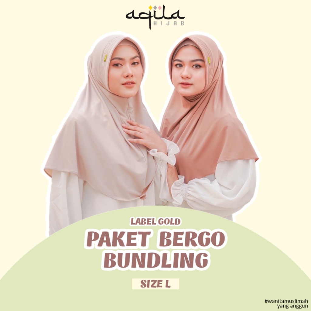 PAKET BUNDLING - Hijab Bergo Hamidah Size L Label Gold By AQILA HIJAB (bisa pilih warna)