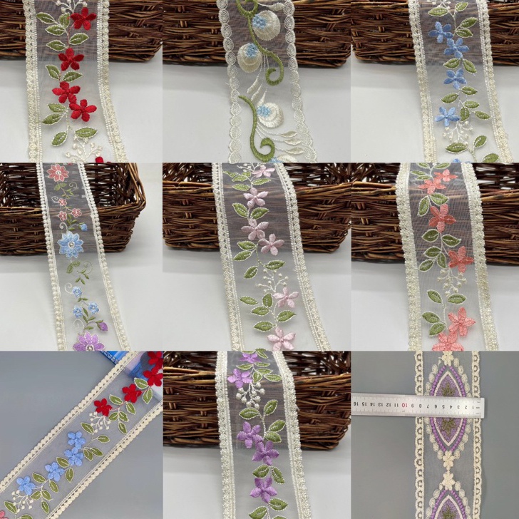 

Extra 9CM Renda Bordir per yard Lace Ribbon Embroidery Bordiran Bunga Pita Bordir