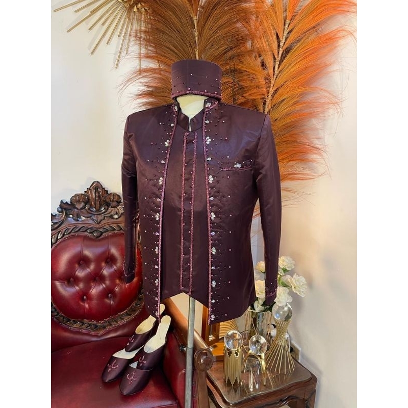 baju beskap pengantin pria payet / beskap pengantin pria bridal / set beskap pengantin motif mutiara