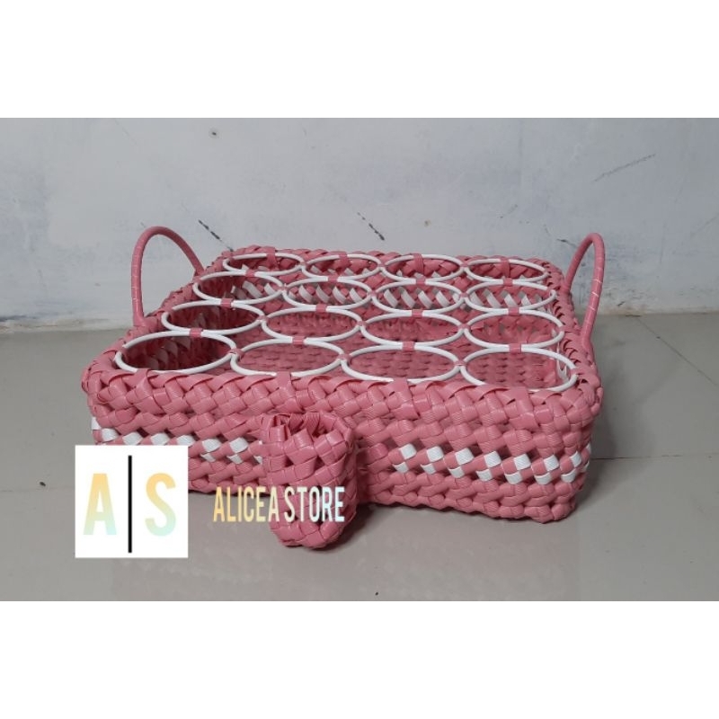 tempat keranjang aqua rotan sintetis isi 16 anyam ketupat