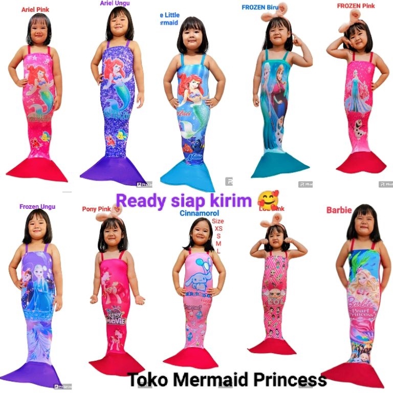 Baju renang anak Mermaid dan putri Duyung motif Boneka Karakter Disney l ZX9