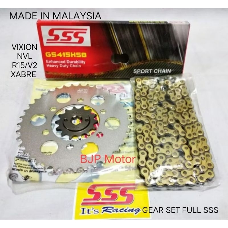 Gear Set FULL SSS 415 VIXION / NVA / NVL / R15 / V2 / MX KING Paketan Rantai SSS 415 HSB 130L GOLD D