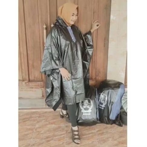 ROTEC Jas hujan ponco mantel kelelawar tanpa lengan hitam  bahan PVC semi karet