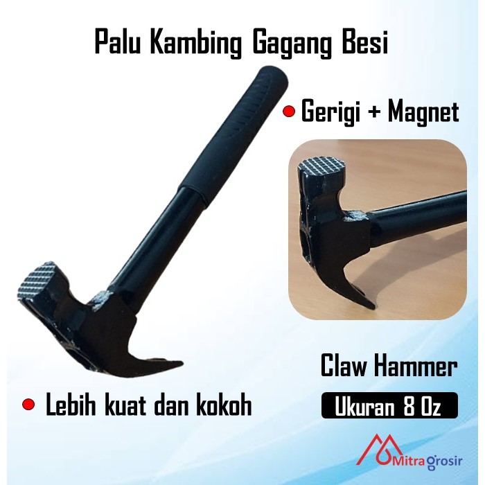 Palu Kambing Gagang Besi Martil Claw Hammer Cungkil Paku 8 Oz Gerigi + Magnet